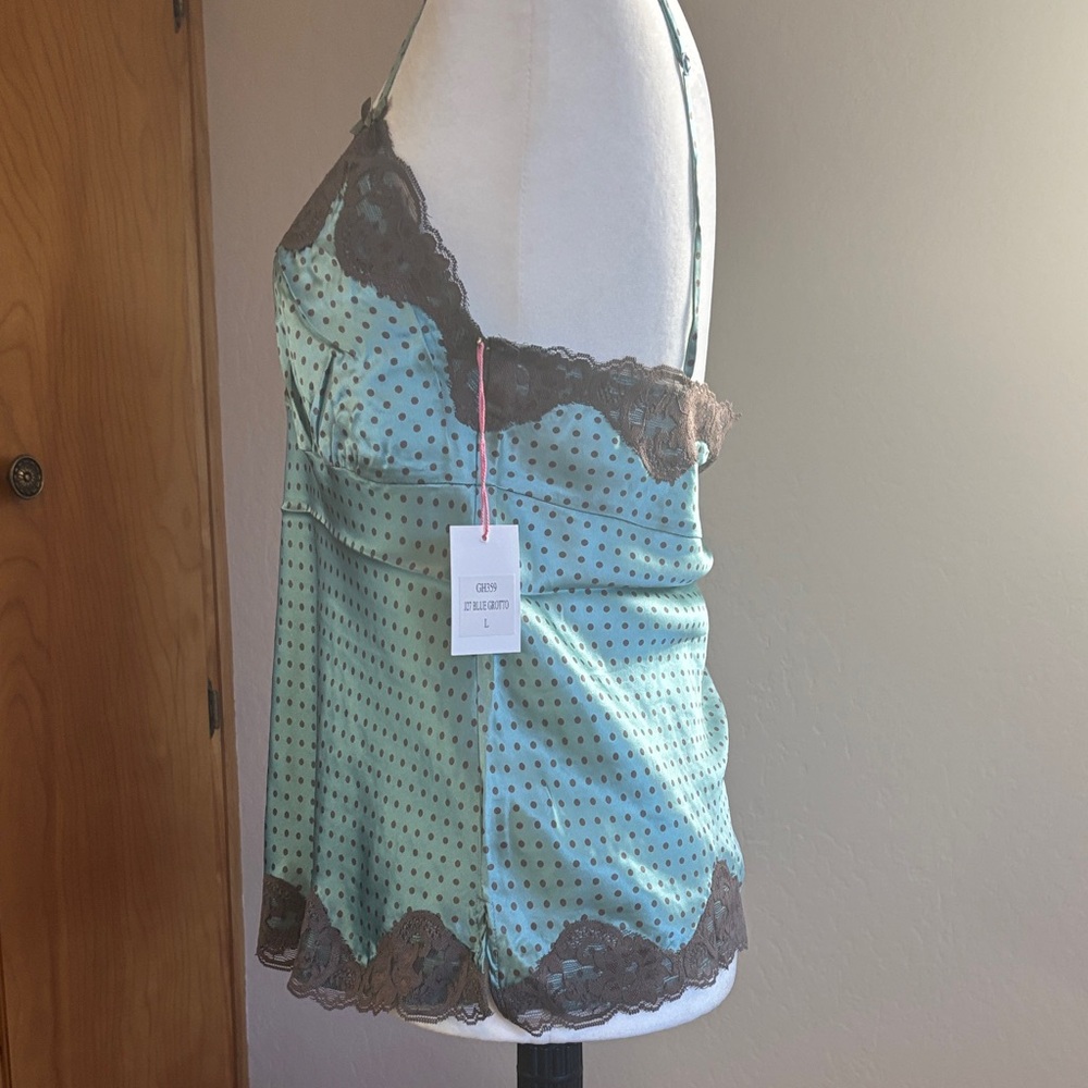 Gold Hawk 100% Silk Teal and Brown Lace Chemise - Picture 2 of 7